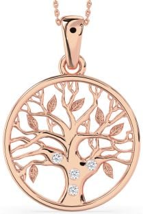 Large Diamond Rose Gold Tree Of Life Round Necklace