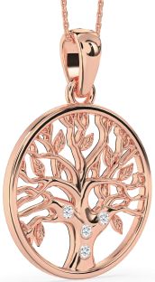 Large Diamond Rose Gold Tree Of Life Round Necklace