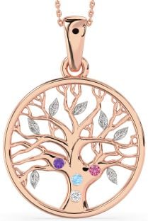 Large Rose Gold Silver Tree Of Life Round Mother's Necklace