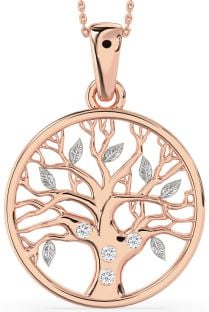 Large Diamond White Rose Gold Tree Of Life Round Necklace