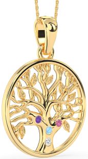 Large Gold Tree Of Life Round Mother's Necklace