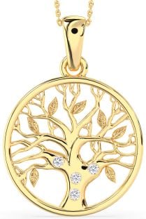 Large Diamond Gold Tree Of Life Round Necklace
