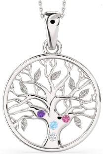 Large White Gold Tree Of Life Round Mother's Necklace