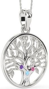 Large White Gold Tree Of Life Round Mother's Necklace