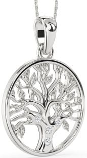 Large Diamond White Gold Tree Of Life Round Necklace