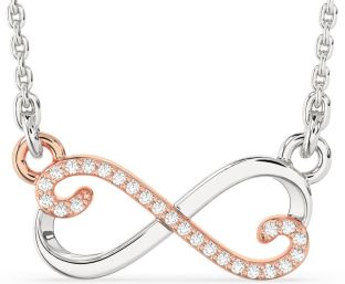 Diamond Silver & 10K Rose Gold Infinity Heart Necklace