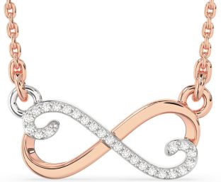 Diamond Rose Gold Silver Infinity Heart Necklace