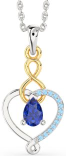 Blue Sapphire & Aquamarine Silver & 10K gold Heart Infinity Necklace