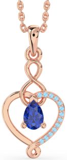Blue Sapphire & Aquamarine Rose Gold Silver Heart Infinity Necklace