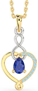 Blue Sapphire & Aquamarine Platinum & Yellow Gold Heart Infinity Necklace