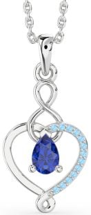 Blue Sapphire & Aquamarine Platinum Heart Infinity Necklace