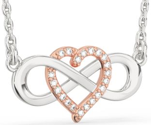 Diamond Platinum & Rose Gold Heart Infinity Necklace