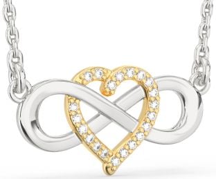 Diamond Silver & 10K gold Heart Infinity Necklace