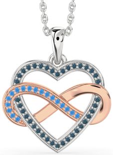 London Blue Topaz & Swiss Blue Topaz Rose Gold Silver Heart Infinity Necklace