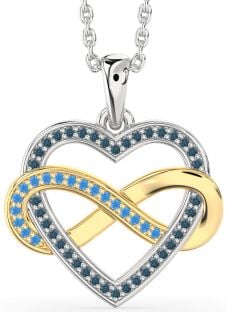 London Blue Topaz & Swiss Blue Topaz White Yellow Gold Heart Infinity Necklace