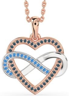London Blue Topaz & Swiss Blue Topaz Platinum & Rose Gold Heart Infinity Necklace