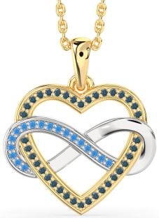 London Blue Topaz & Swiss Blue Topaz White Yellow Gold Heart Infinity Necklace