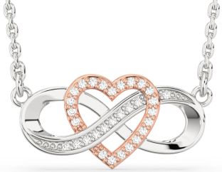 Diamond Silver & 10K Rose Gold Infinity Heart Necklace