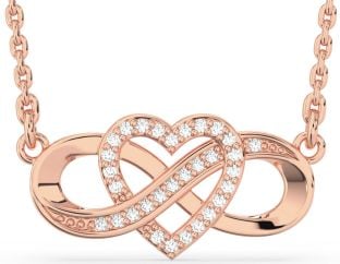 Diamond Rose Gold Silver Infinity Heart Necklace