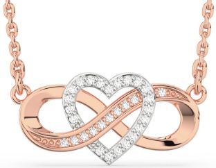 Diamond Rose Gold Silver Infinity Heart Necklace