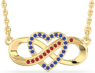 Blue Sapphire & Ruby Gold Silver Infinity Heart Necklace
