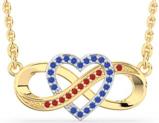 Blue Sapphire & Ruby Platinum & Yellow Gold Infinity Heart Necklace