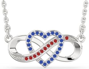 Blue Sapphire & Ruby Platinum Infinity Heart Necklace