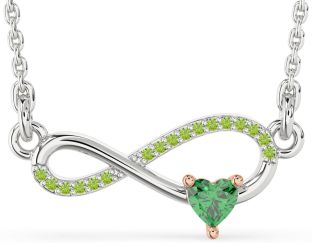 Emerald & Peridot White Rose Gold Infinity Heart Necklace