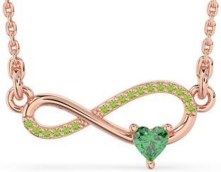 Emerald & Peridot Rose Gold Silver Infinity Heart Necklace