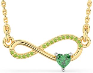 Emerald & Peridot Platinum & Yellow Gold Infinity Heart Necklace