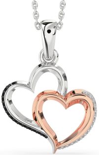 Black Diamond Silver & 10K Rose Gold Heart Necklace