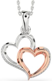 Diamond Silver & 10K Rose Gold Heart Necklace
