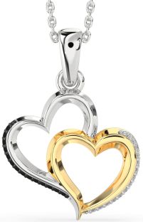 Black Diamond Silver & 10K gold Heart Necklace