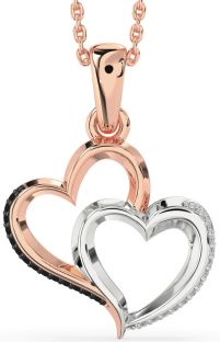 Black Diamond White Rose Gold Heart Necklace