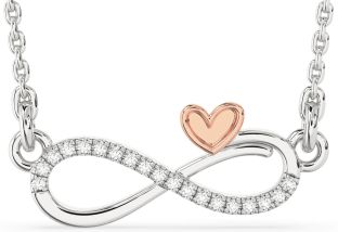 Diamond Silver & 10K Rose Gold Infinity Heart Necklace