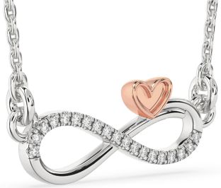 Diamond Silver & 10K Rose Gold Infinity Heart Necklace