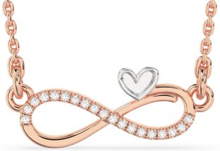 Diamond Rose Gold Silver Infinity Heart Necklace