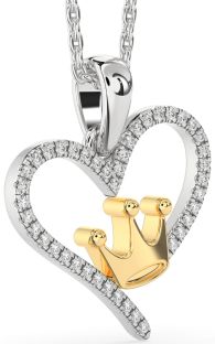 Diamond Silver & 10K gold Heart Crown Necklace