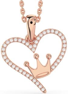 Diamond Rose Gold Silver Heart Crown Necklace