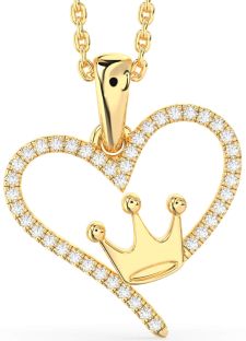 Diamond Gold Silver Heart Crown Necklace