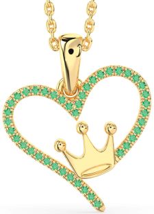 Emerald Gold Silver Heart Crown Necklace