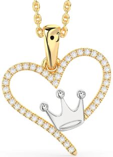 Diamond Gold Silver Heart Crown Necklace