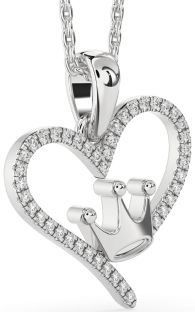 Diamond White Gold Heart Crown Necklace