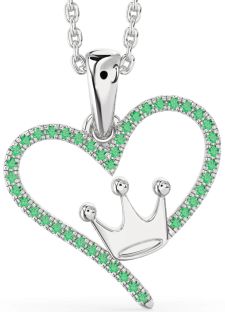 Emerald Silver Heart Crown Necklace
