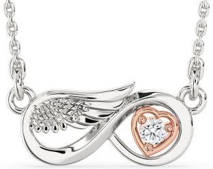 Diamond White Rose Gold Infinity Wings Heart Necklace