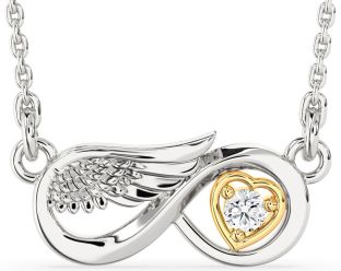 Diamond Silver & 10K gold Infinity Wings Heart Necklace