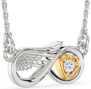 Diamond Silver & 10K gold Infinity Wings Heart Necklace