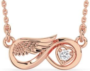 Diamond Rose Gold Infinity Wings Heart Necklace