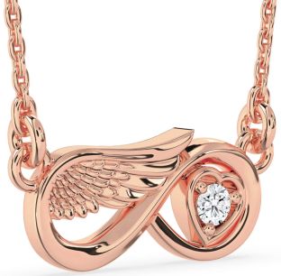 Diamond Rose Gold Infinity Wings Heart Necklace