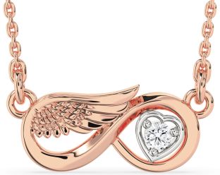 Diamond Platinum & Rose Gold Infinity Wings Heart Necklace